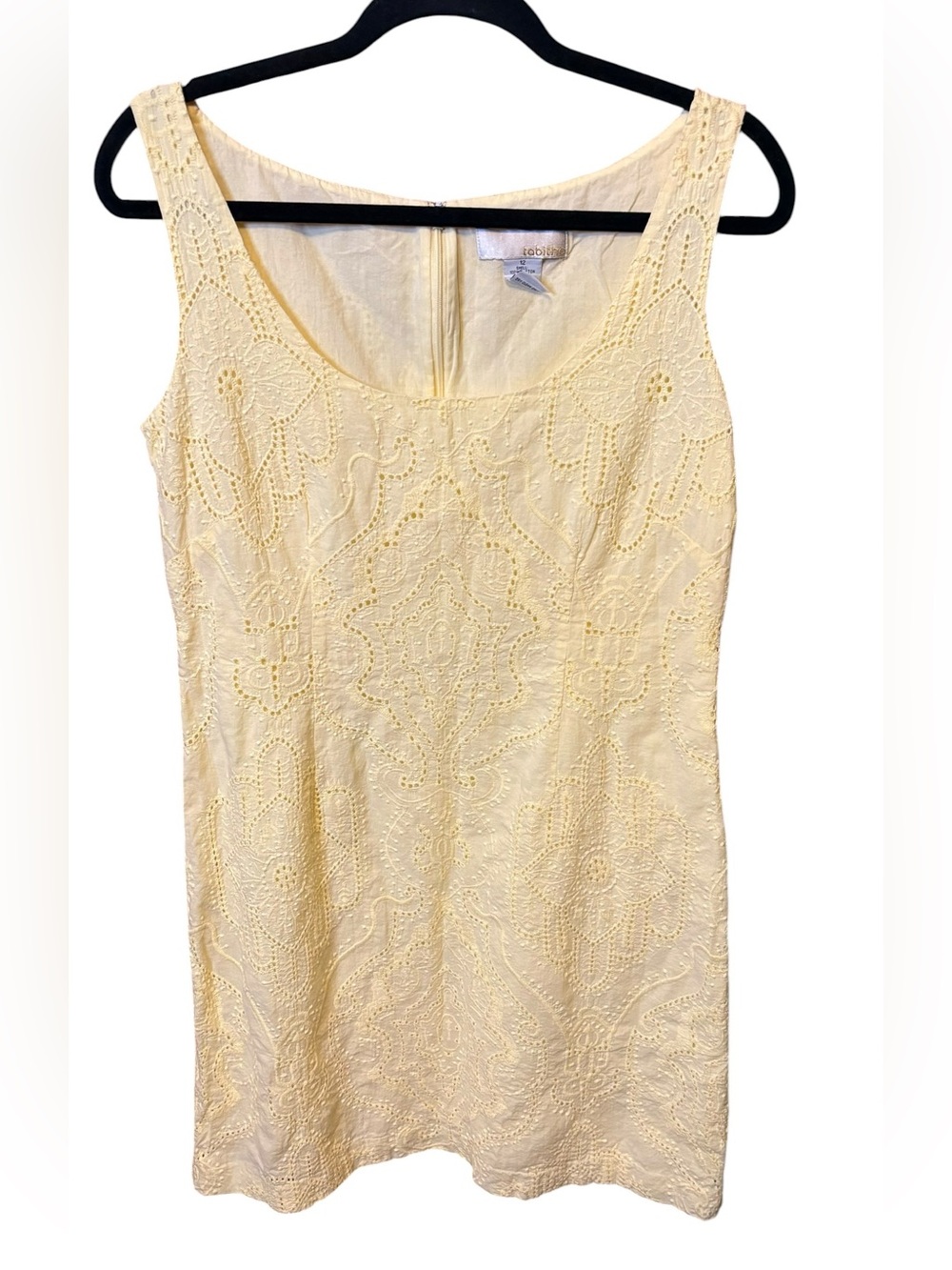 Tabitha Anthropologie Yellow Eyelet Sheath Dress Sleeveless Cotton Size 12